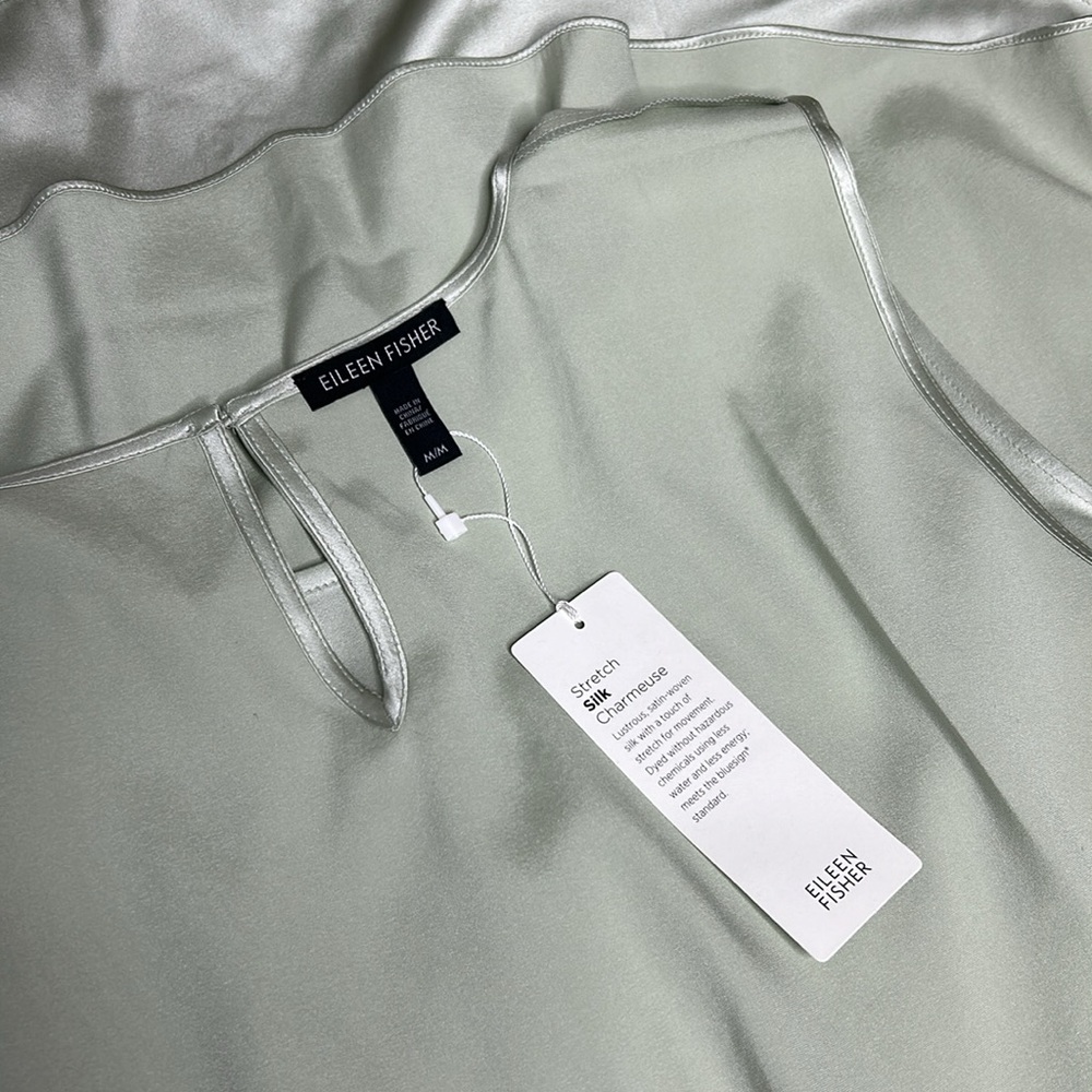 NWT Eileen Fisher mist silk spandex round crew neck sleeveless top - Picture 9 of 10